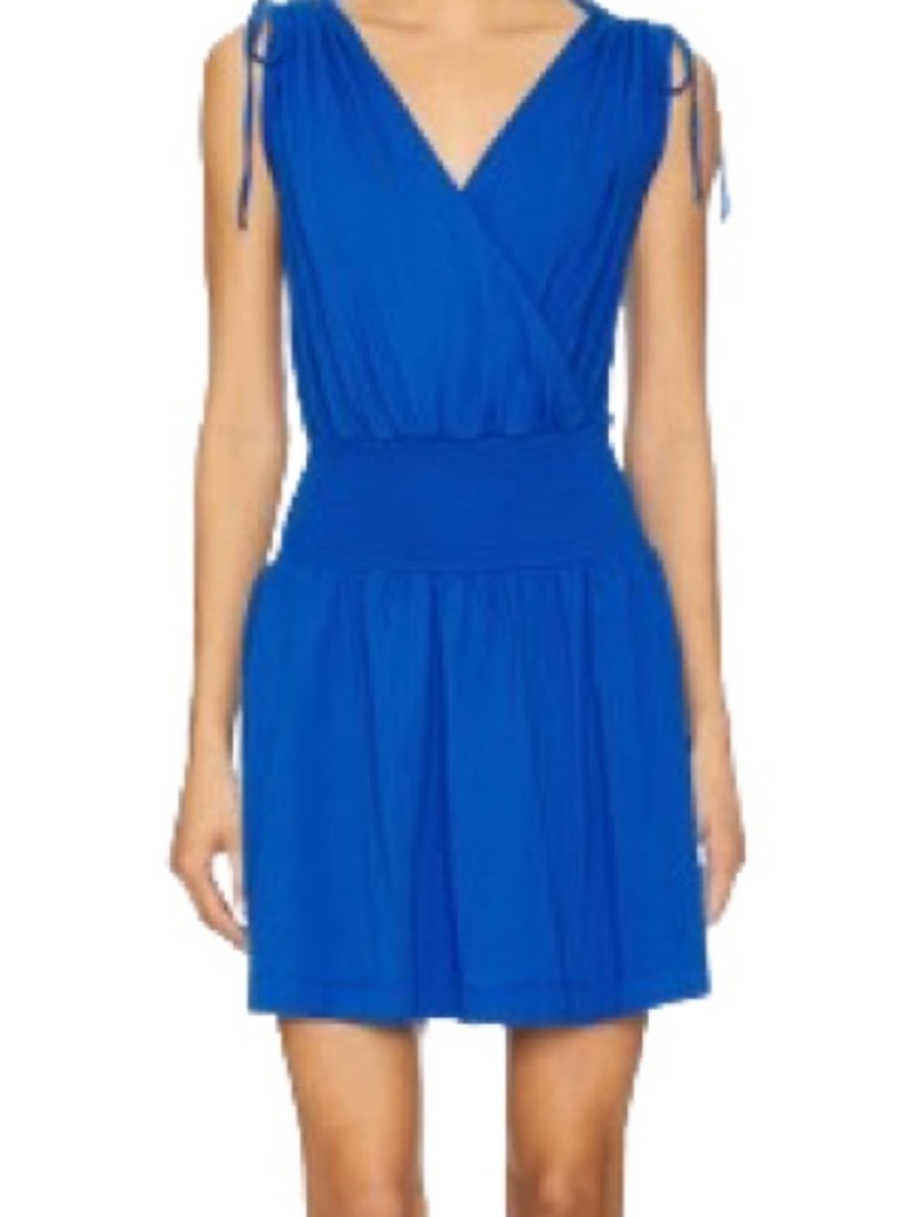 Bobi NWOT Surplice Smocked Waist Cotton Mini Dress in Bluejay Size X Small